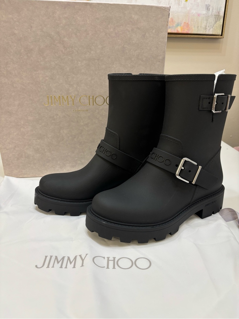 🖤 Jimmy Choo Biker Rain Boots — NWT — Sz 37